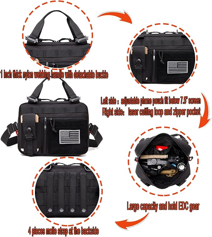Tactical Molle Admin Pouch of Laser Cut Design,Medical EMT Organizer with Phone Pouch,EDC EMT Pack IFAK Tool Holder with US Patch (Large Black-Include Accessories)