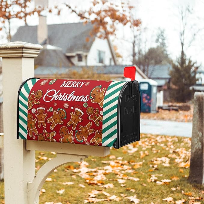Xmas Gingerbread Man Mailbox Covers Magnetic Standard Size 21" X 18" Merry Christma Red Letter Post Wraps Winter Holiday Funny Decorative Holiday Postbox Covers for Home Outdoor Garden Yard