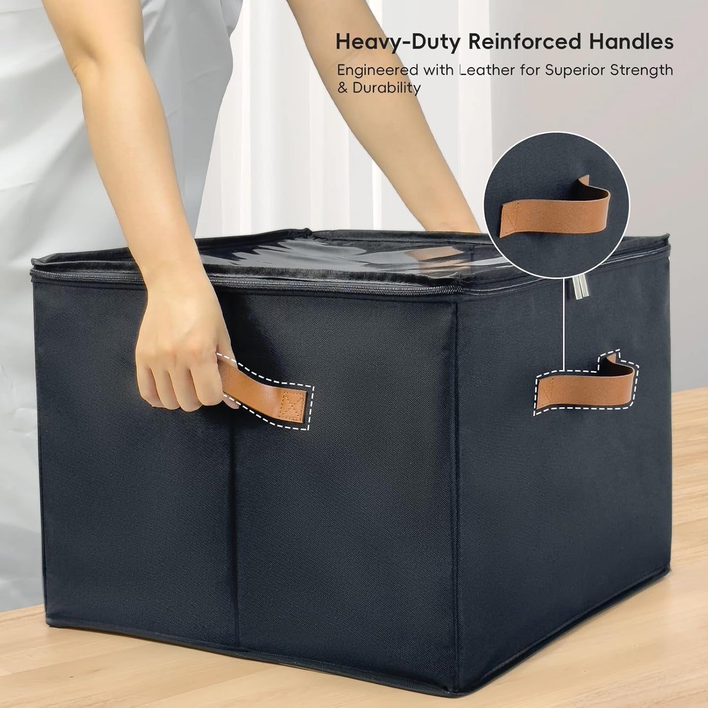 Shoe Organizer Box 2 Pack, Shoe Storage Organizer with Clear Cover, Adjustable Dividers Fits 16-32 Pairs, Fabric Shoe Organizer for Closet, Black