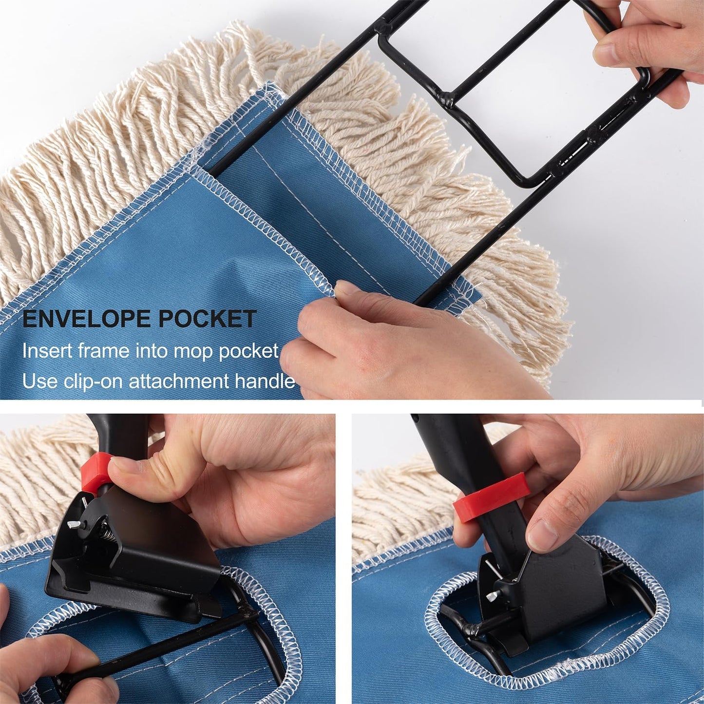 Matthew Cleaning 36'' Industrial Strength Cotton Dust Mop Refill Washable Replacement Heads for Residential & Commercial Use Fit Standard Dust Mop Frames, Hardwood, Concrete Floors Blue&White 1 Pack