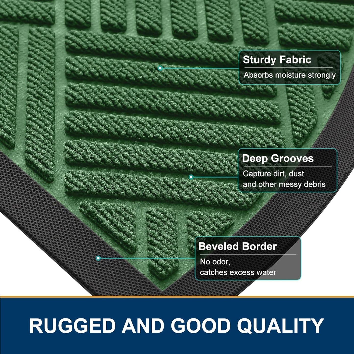 Smiry Half Circle Front Door Mat Outside Entrance, Heavy Duty Outdoor Indoor Natural Rubber Doormat, Non Slip, Trap Dirt and Moisture, Easy Clean, Low Profile Patio Porch Entryway Mat, 29.5x17, Green