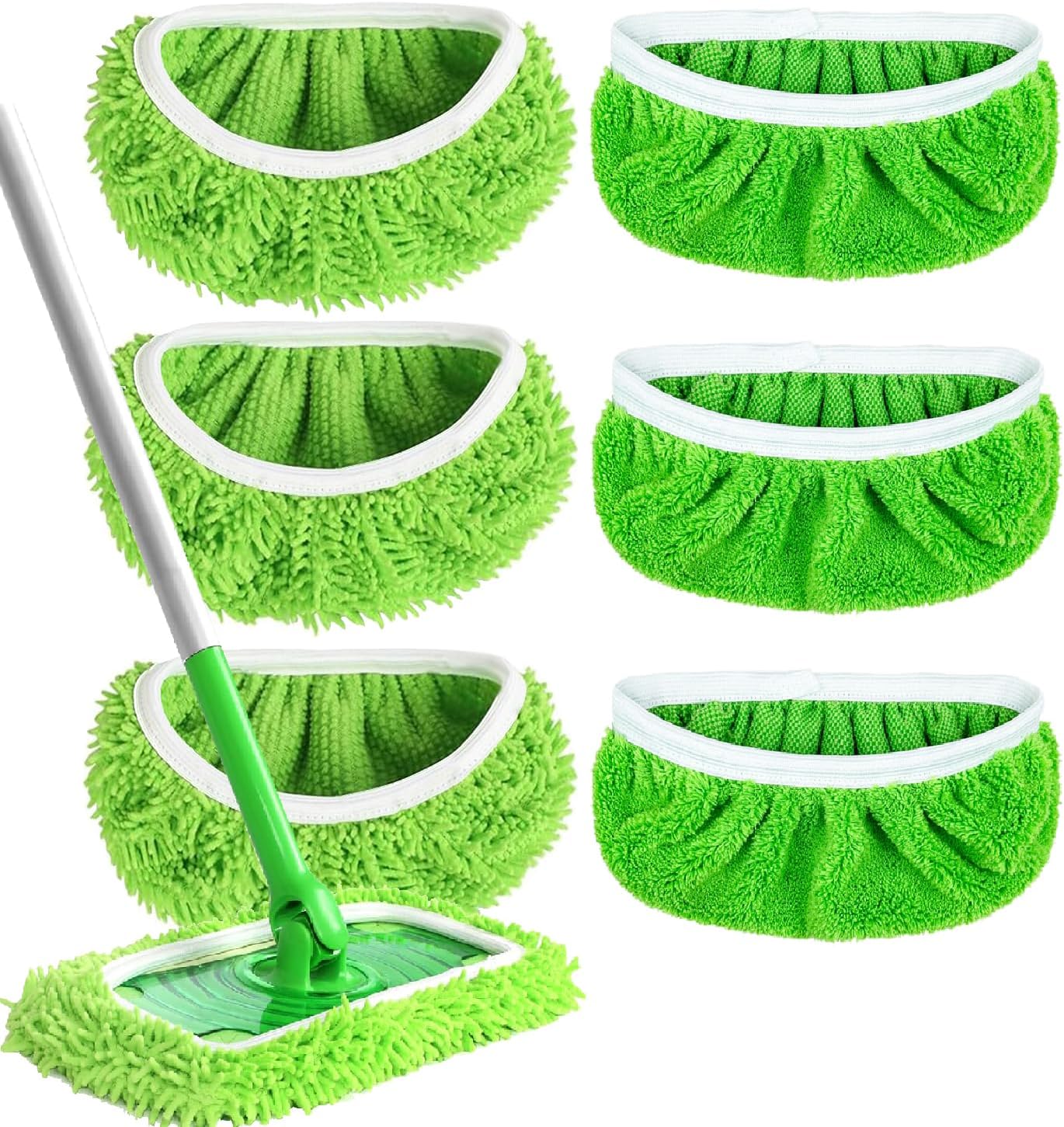 Reusable Microfiber Mop Pads Washable Wet Pads Compatible with Swiffer Sweeper Refills Pads for Wet & Dry Sweeping Cloths Mop Head Replacement for Household Cleaning (Green 6PCS)