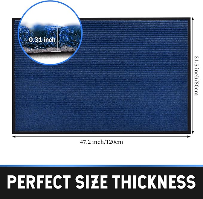 Heavy Duty Entrance Mats, Indoor and Outdoor Rubber Door Mat, Easy Clean Waterproof Anti-Slip Floor Doormat Rug, Low Profile Entrance Shoe Scraper for Entryway, Patio, Garage 47" x 31" Blue