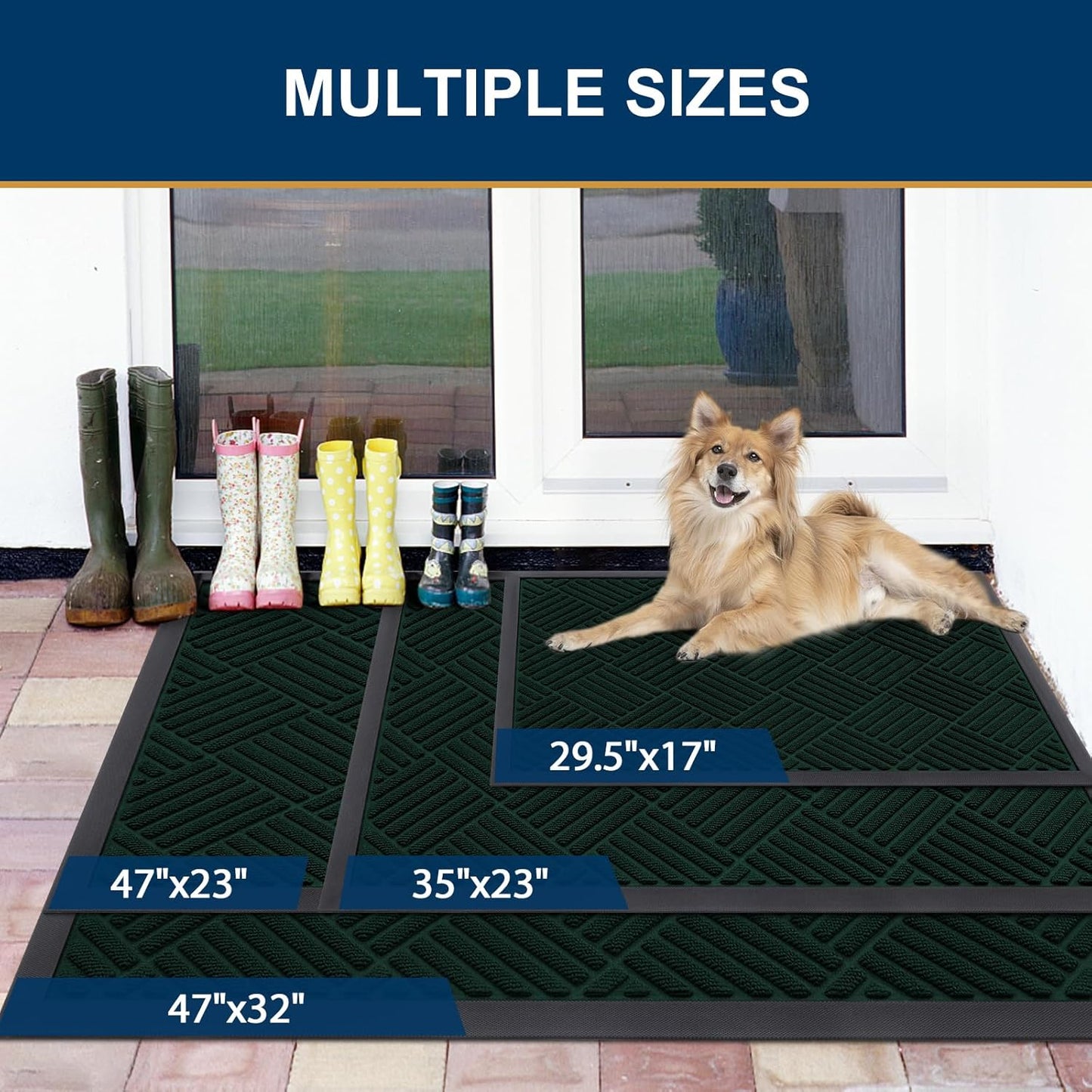 Smiry Front Door Mat Outside Entrance, Heavy Duty Outdoor Indoor Mat, Natural Rubber Doormat, Non Slip, Trap Dirt and Moisture, Easy Clean, Low Profile Patio Porch Entryway Mat, 29.5x17, Dark Green