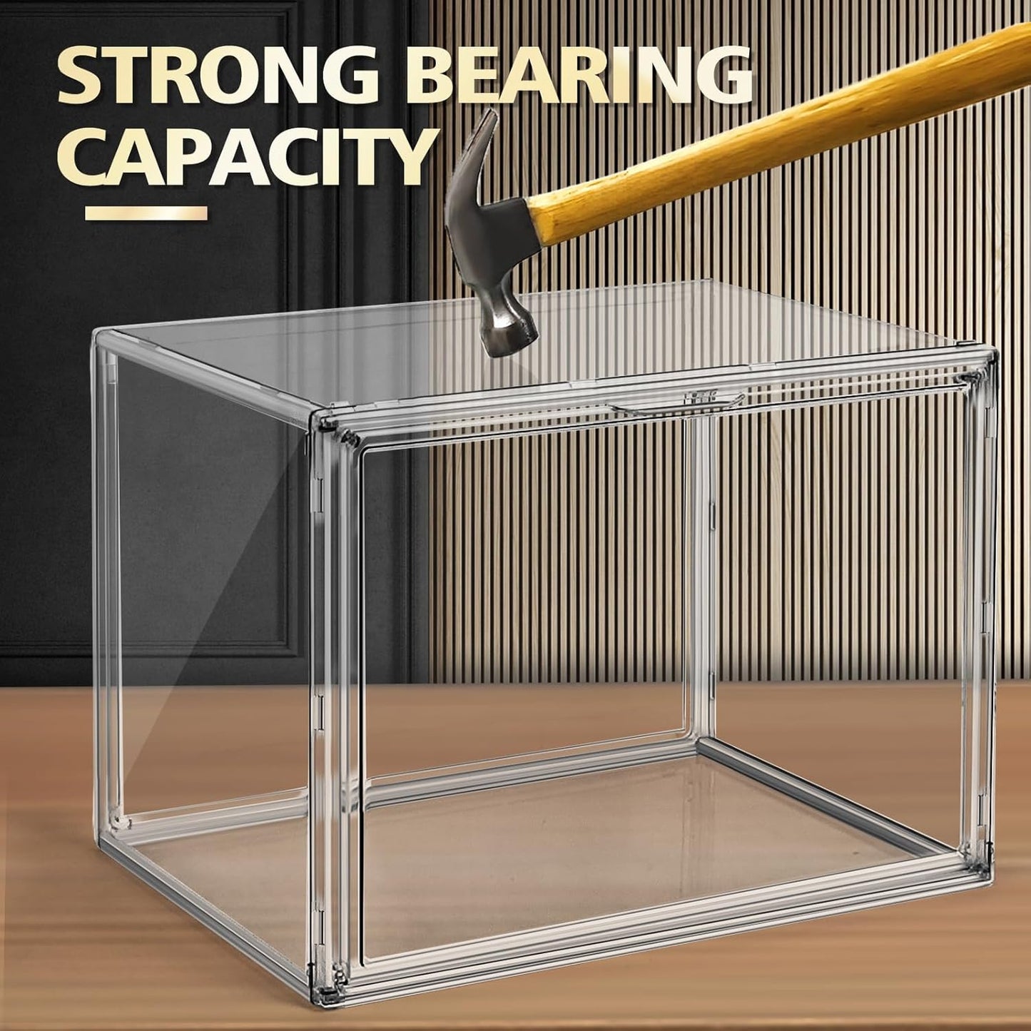 4Pack Clear Shoe Box Organizer, Acrylic Display Cases for Book Cosmetic Figures Collectibles Showcase, X-Large Bag Stackable Plastic Storage Bins with Magnetic Lid