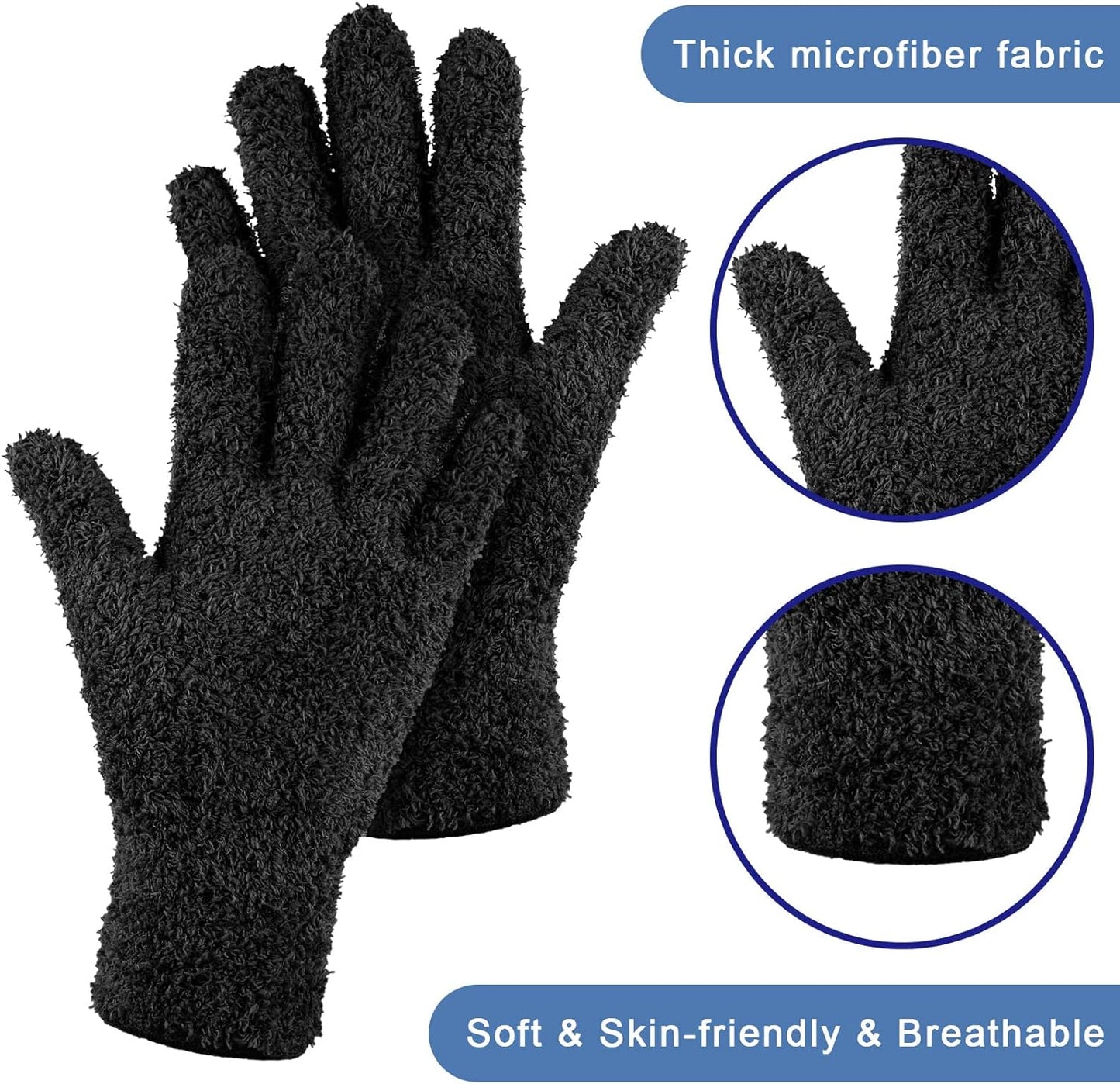 Patelai 3 Pairs Microfiber Plant Dusting Gloves Leaf Cleaning Gloves for Indoor Plants, Blinds, Furniture, House(Small,Black)