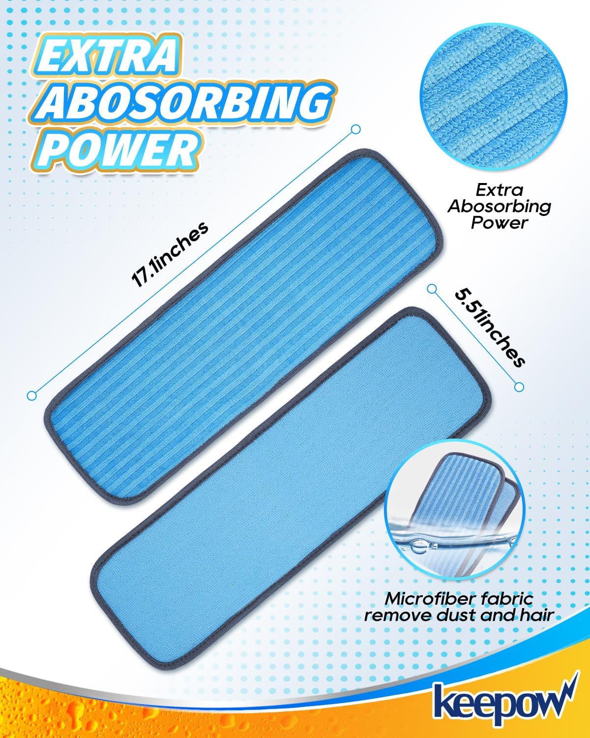 KEEPOW Reusable Microfiber Mop Pads Compatible with Wagner 905e, 915e and 925e Steamers, Reusable Microfiber Cleaning Replacement Pads, Double-Sided Use, Steam Mop Pads, 4 Pack (Mop is Not Included)