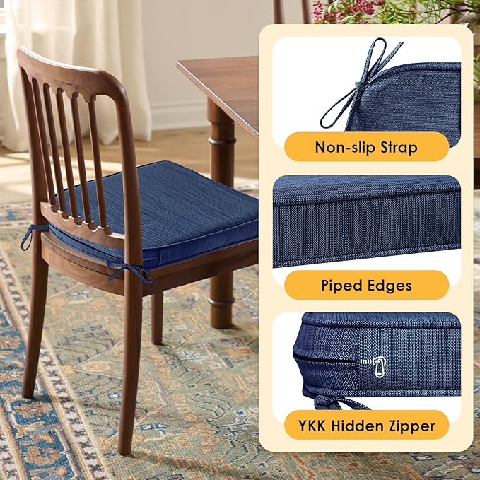 Outdoor Round Corner Seat Cushion, 17"x16"x2", Set of 4, Non Slip Seat Cushion Pads with Removable Cover for Patio Furniture, Garden Yard Lawn, Navy