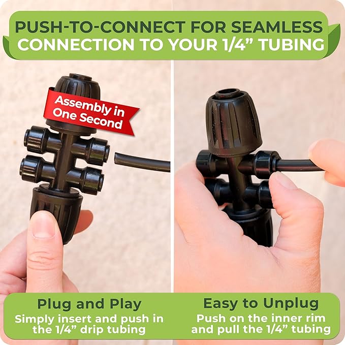 Carpathen Drip Irrigation Fittings Pack - Push-to-Connect Irrigation System Compatible - 3 x 4Way Coupler 1/2" to 1/4", 3 x 3 Way Tee T Shape Barbed 1/4 Drip Tubing Splitter, 5 x 1/4 End Plugs