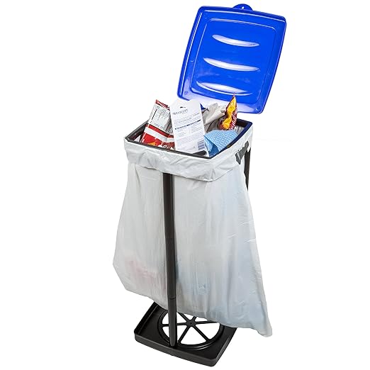 Wakeman Portable Trash Bag Holder - Collapsible Garbage Bin for Parties and Camping - 13-Gallon Plastic Can for Indoor and Outdoor Use (Blue/Black)