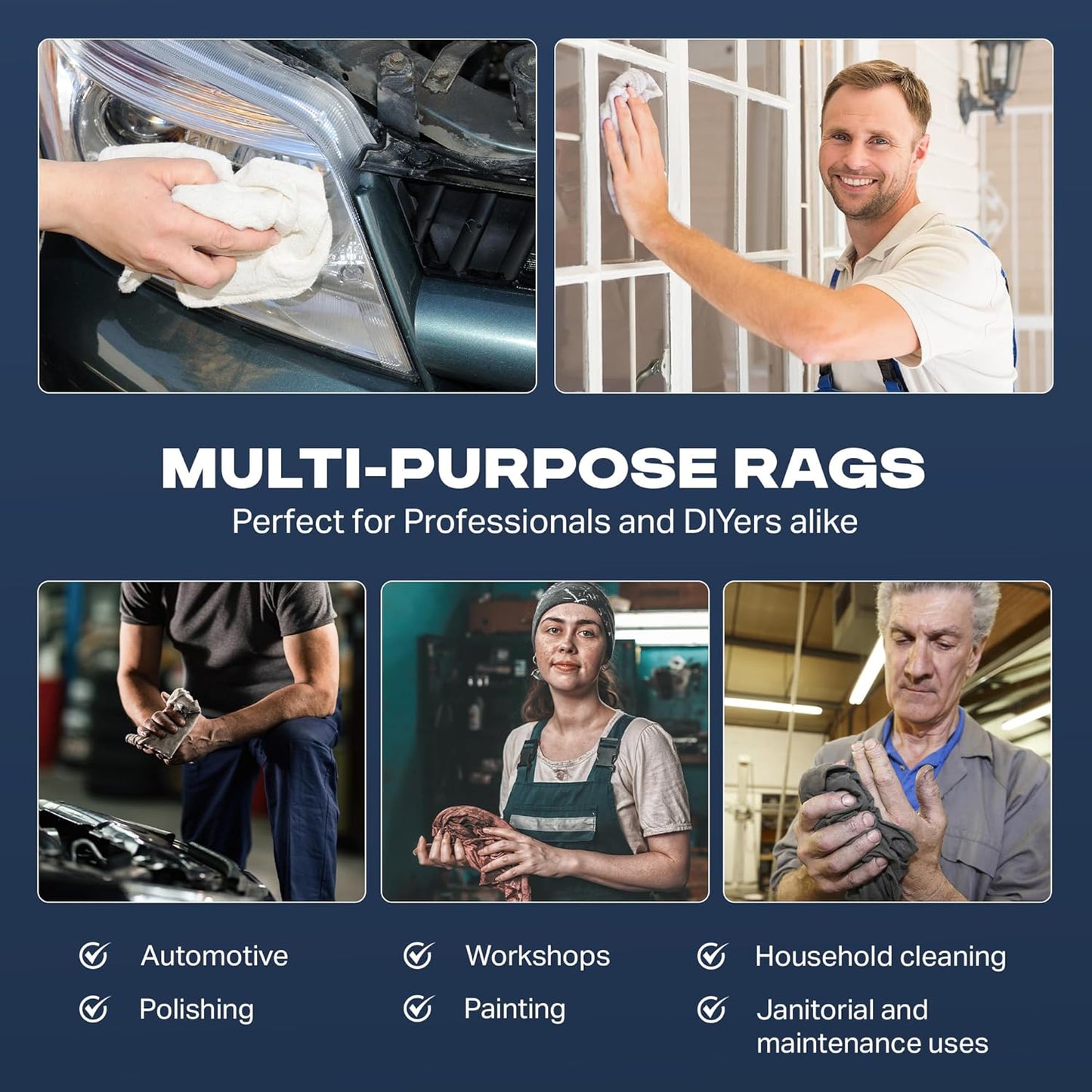 Angel-in-Armor White T-Shirt Rags – 5lb Box of Recycled Cotton Knit Shop Rags – Low Lint Cleaning Cloths for Mechanics, Oil Changes, Industrial and Commercial Use