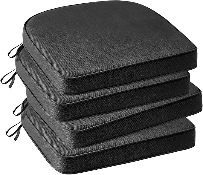Outdoor Sunbrella Round Corner Seat Cushion, 17"x16"x2", Set of 4, Non Slip Seat Cushion Pads with Removable Cover for Patio Furniture, Garden Yard Lawn, Spectrum Carbon