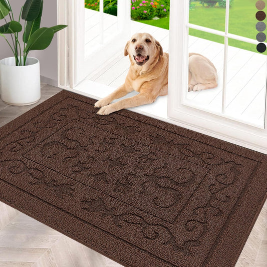 FONEYI Indoor Door Mat 24" x 36", Dirt Trapper Door Mats Non-Slip Entryway Rugs Washable, Absorbent Resist Dirt Welcome Mat, Low Profile Inside Floor Mats for Front Back Door and Entryway, Coffee