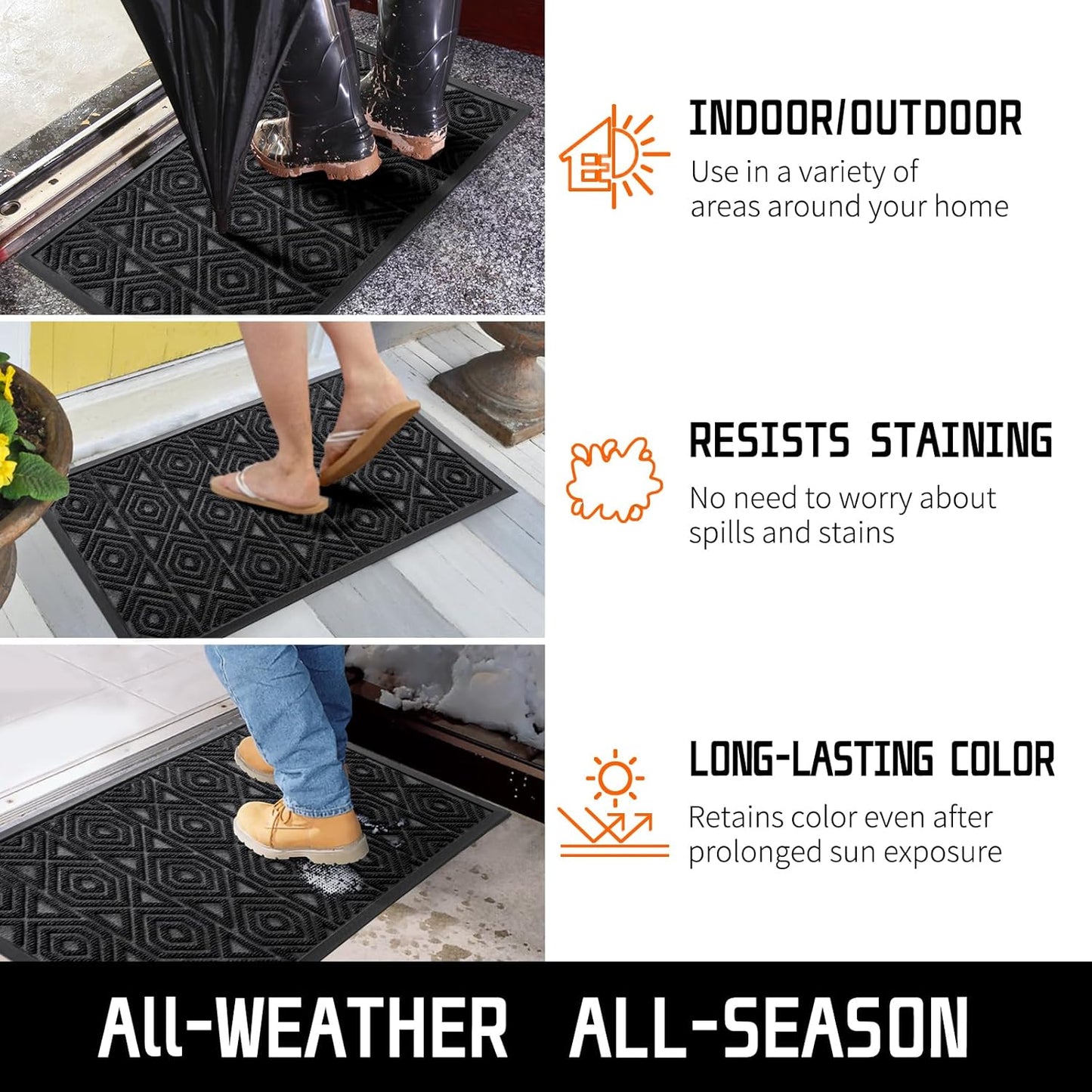 Yimobra Door Mat, Outdoor Indoor Entrance Welcome Mat, Heavy Entry Front Door Mat, Stain & Fade Resistant, Low Profile, Sturdy Rubber, Easy Clean Patio Floor Mat, Waterproof, 47 x 32, Black