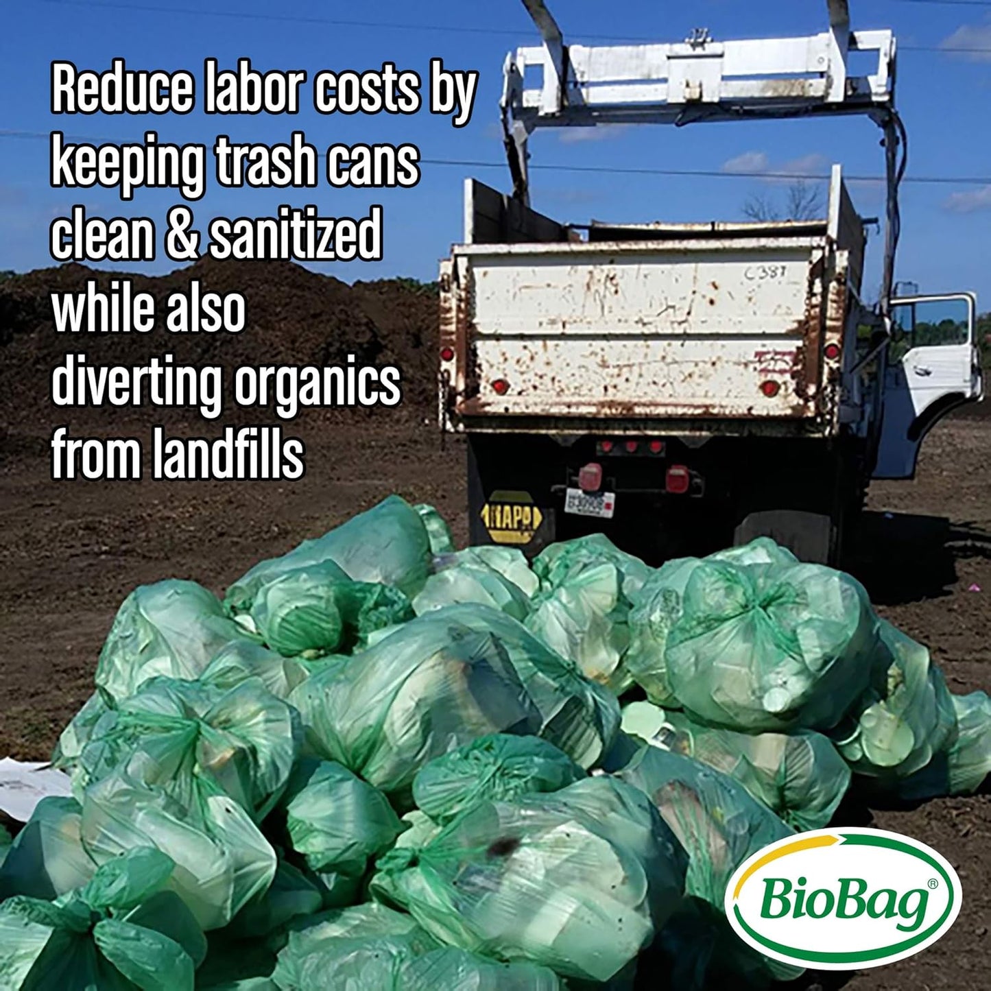 BioBag (USA) The Original Compostable Bag, 64 Gallon, 60 Count, 100% Certified Compostable Trash Bag Liners for Food Waste, Extra Strong and Durable, Trash Bag