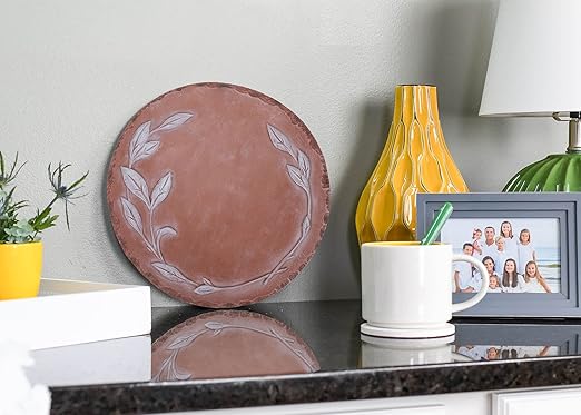 NAT & Jules Floral Laurel Wreath Leaves Pattern Dimensional Indoor Outdoor 12 inch Round Cast Resin Decorative Garden Stepping Stone, Patio, Walkway Sculpture Yard Art, White