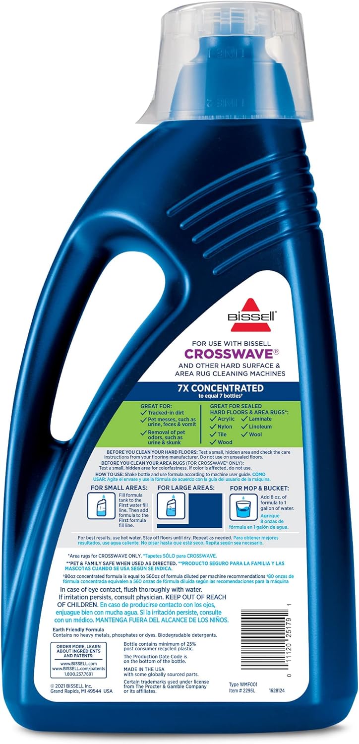 Bissell Multi-Surface Pet Formula with Febreze Freshness for Crosswave, 2295L, 80 oz, Safe to use on Sealed Hard Floors and Area Rugs, Removes Tough Pet Messes, and Eliminates Odors. Febreze Freshness