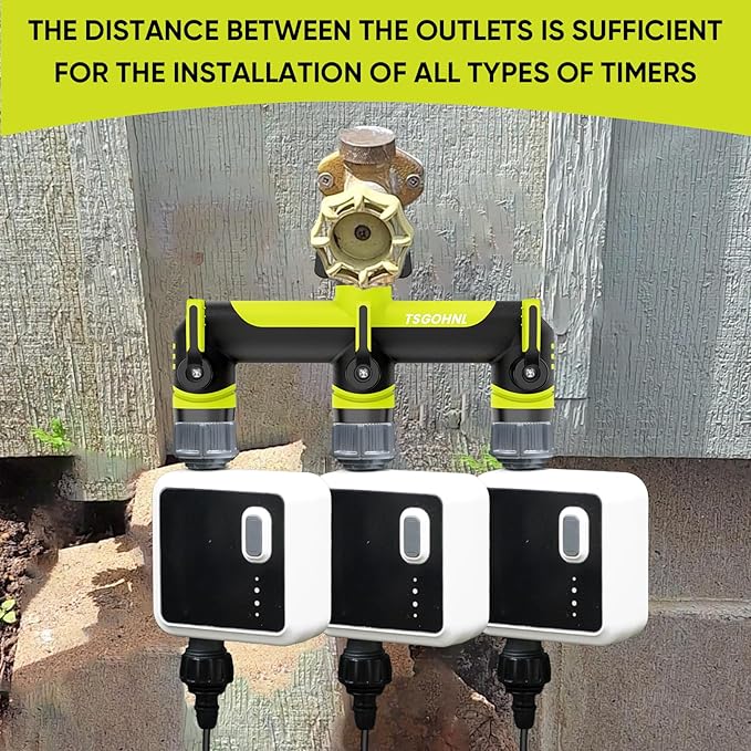 Garden Hose Splitter, 3/4-Inch Hose Manifold, Outdoor Faucet Adapter - Soft TPR Covering - Lightweight Non-Slip Sun-Resistant 3-Way Valve（green）