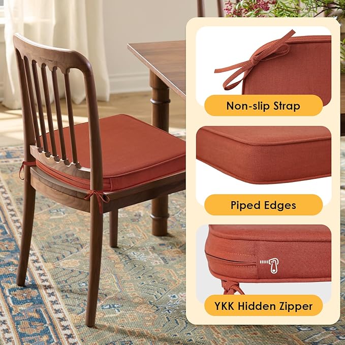 Outdoor Sunbrella Round Corner Seat Cushion, 17"x16"x2", Set of 4, Non Slip Seat Cushion Pads with Removable Cover for Patio Furniture, Garden Yard Lawn, Spectrum Grenadine