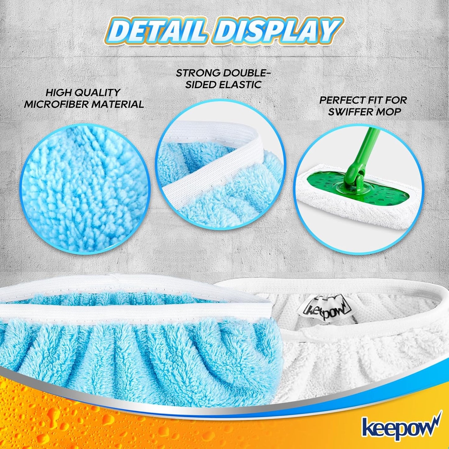 KEEPOW Reusable Microfiber Mop Pads for Swiffer Sweeper Mop, Washable Wet Pad Refills for Wet & Dry Use, Microfiber Dry Sweeping Cloths for Hardwood Floor Cleaning, 10 Pack (Mop is Not Included)