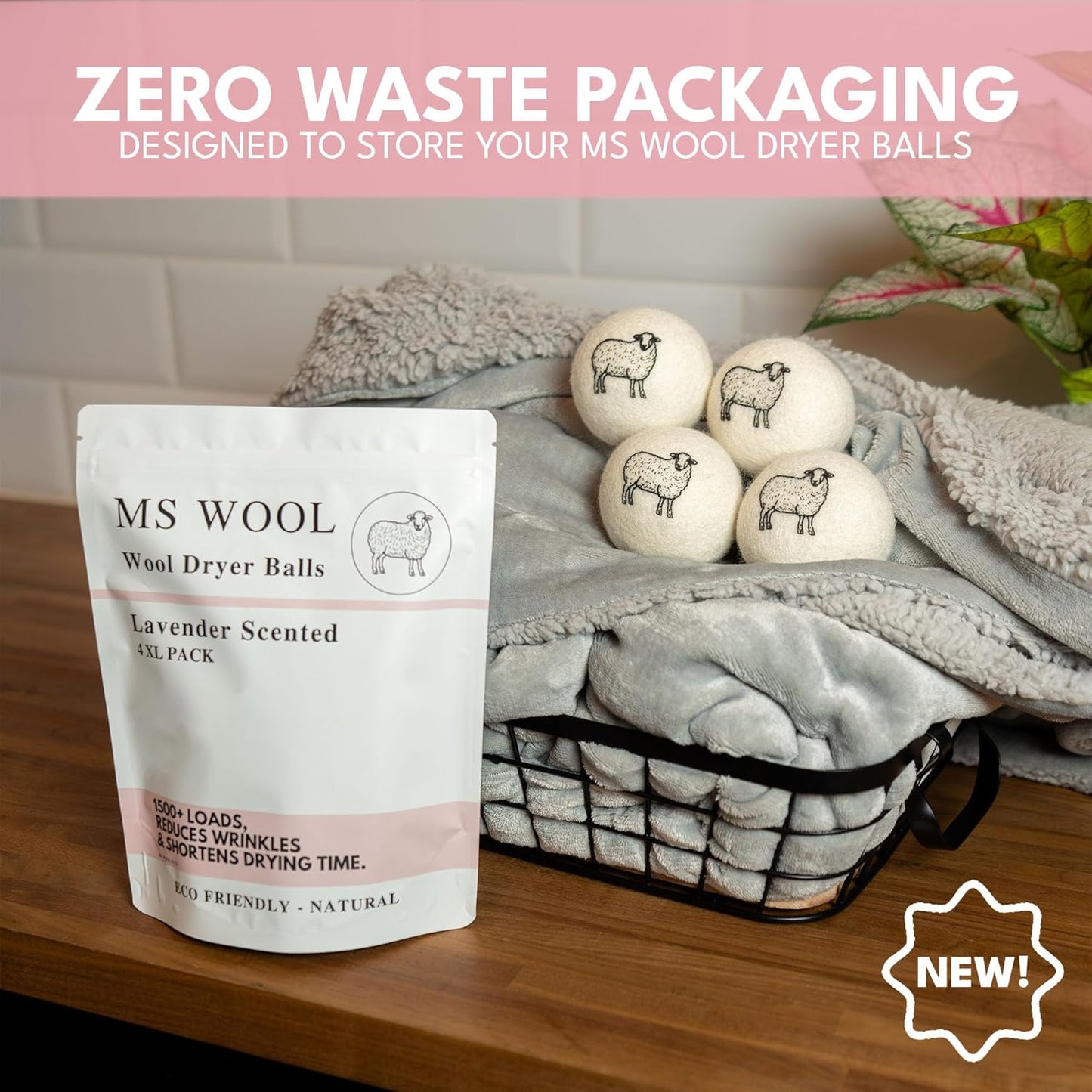 Lavender Scented Wool Dryer Balls – 4 XL Pack – Natural Fabric Softener, Reusable, Reduces Static, Reduces Wrinkles & Shortens Drying Time, Made W/Essential Oil, 100% Pure Wool