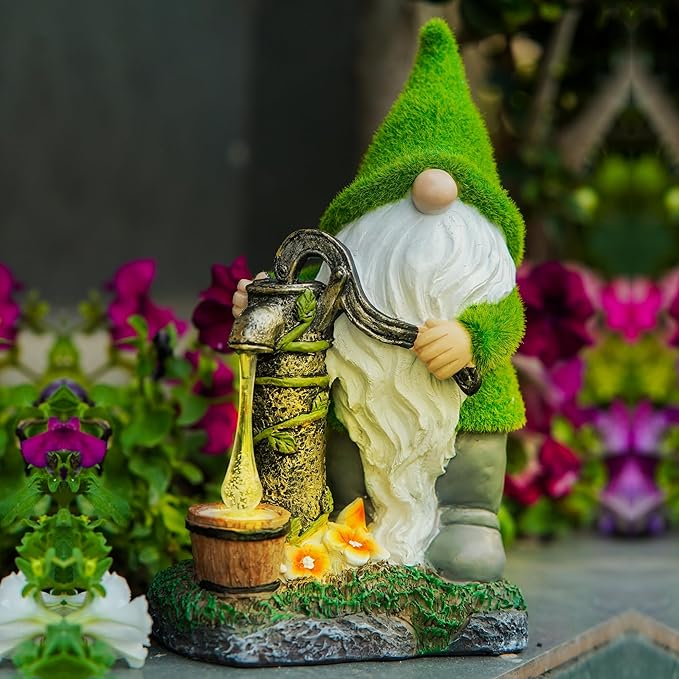 Water Pump Gnome Decorations for Yard/Lawn/Patio/Deck Outdoors Decor – Weatherproof Garden Statue – Fun Spring Summer Charming Gnomes Gifts for Women (Forest Green) and home - Fall Deals/Clearance