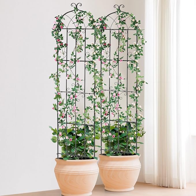 VEVOR Garden Trellis for Climbing Plants, 87 x 20 in, 2 Packs Rustproof Metal Garden Flower Trellis, Outdoor Climbing Rose Trellis Cucumbers Support, Decorative Clematis Trellis for Courtyards Lawns
