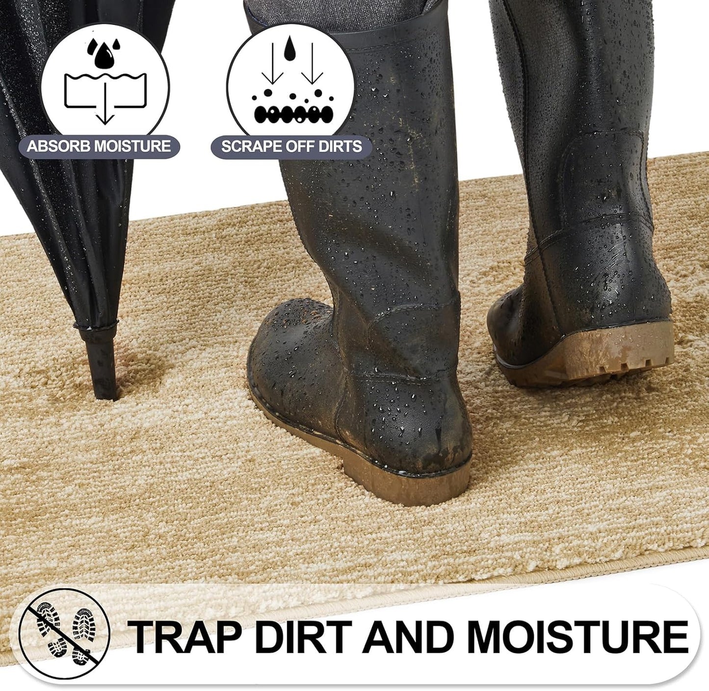 REFETONE Indoor Doormat, Front Door Mat 32"x48" Absorbent Rubber Backing Non Slip Back Door Mats, Washable Low-Profile Inside Floor Mat Door Rugs for Entryway, Resist Dirt Mud Mat for Dogs, Brown