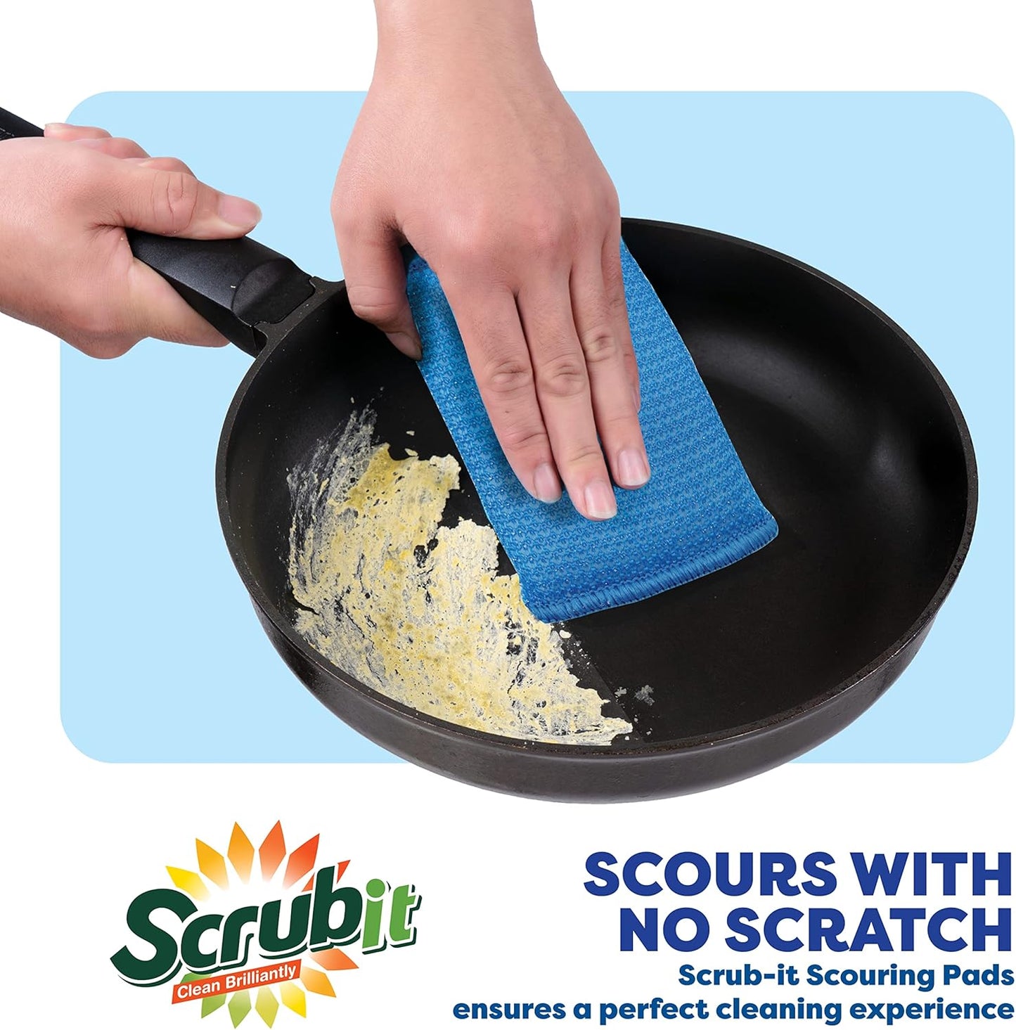 SCRUBIT Multi-Purpose Scouring Pad - Non-Scratch Cleaning Sponges for Pots, Pans, Dishes, Utensils & Non-Stick Cookware - Scrubbing Pads Use for Kitchen, Bathroom - 6 Pack Dish Sponge - (Blue)