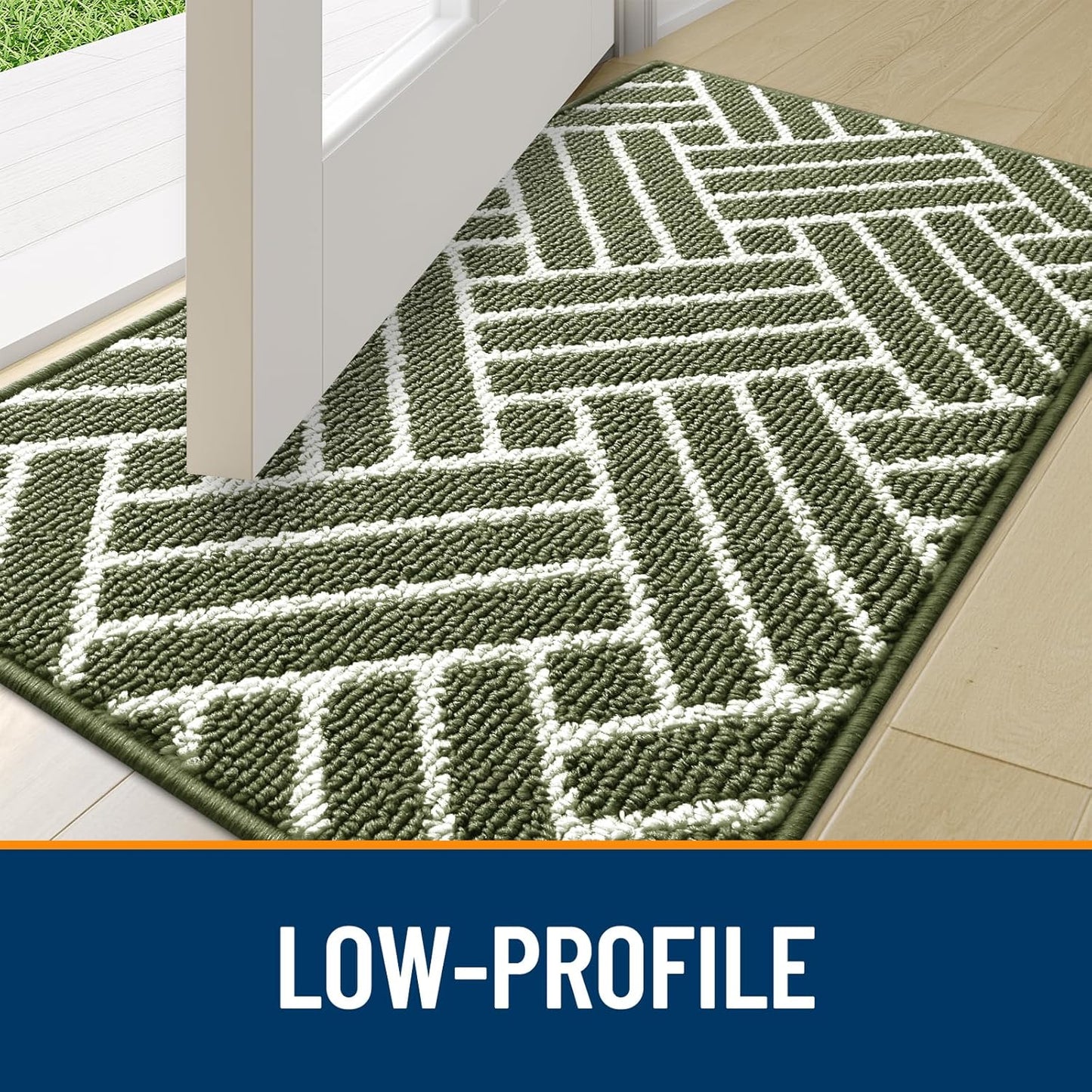 OLANLY Indoor Door Mat, 32x20 Inch, Dirt Resistant and Absorbent, Non-Slip Rubber Backing Floor Mats, Easy Clean Low-Profile Doormat for Entryway, Front Door, and Inside Entrance, Green