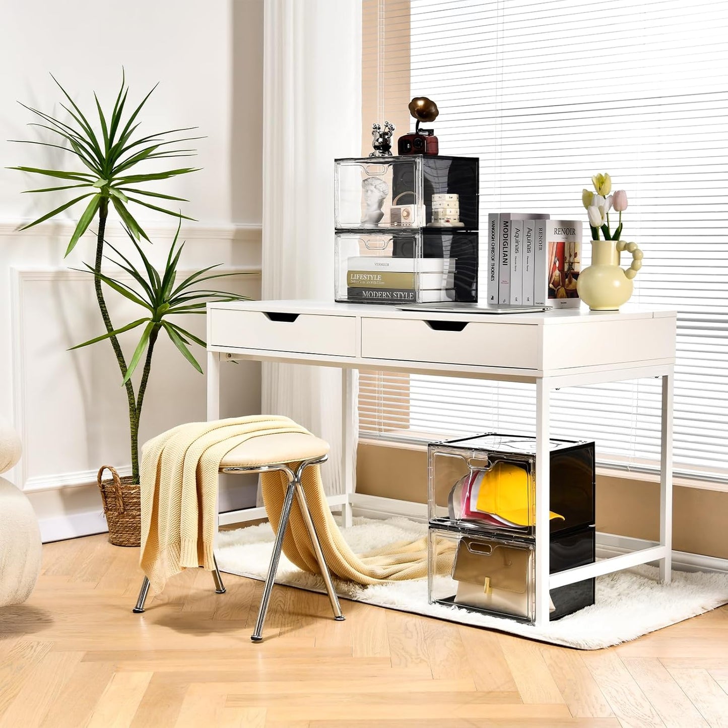 New 8 Pack Shoe Boxes Stackable, Large Shoe Storage Organizer with Lids,Drop Side Shoe Containers for Entryway,Sneaker Storage Fit up to US Size 13 for Men/Women(13’’x 10.6”x 8.3”)