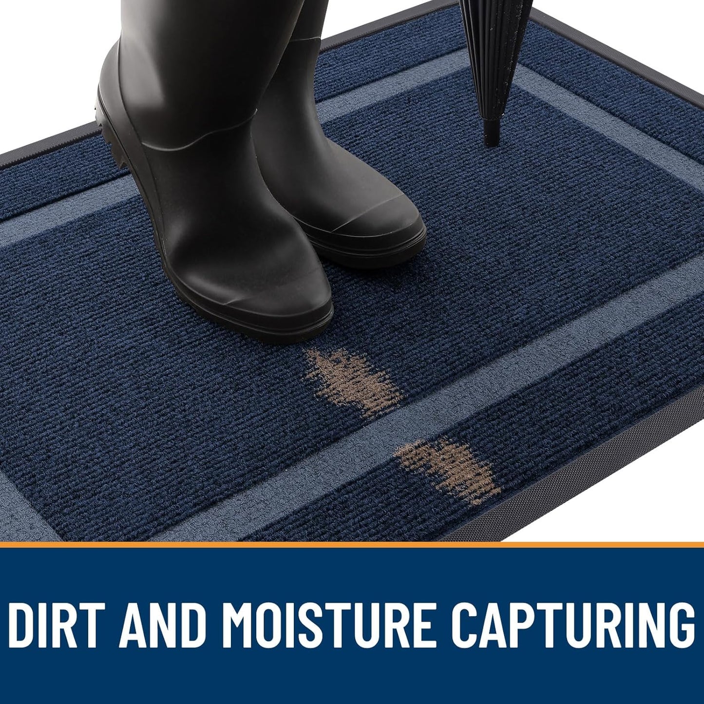 OLANLY Front Door Mat Indoor Outdoor Entrance, Waterproof All-Season, All-Weather Doormat, Sturdy Natural Rubber, Fade Resistant, Low Profile, Easy Clean Patio Porch Entryway Mat, 47x32, Blue