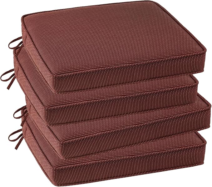 Outdoor Square Corner Seat Cushion, 19"x19"x3", Set of 4, Non Slip Seat Cushion Pads with Removable Cover for Patio Furniture, Garden Yard Lawn, Tan Dotted Red Base