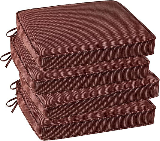 Outdoor Square Corner Seat Cushion, 19"x19"x3", Set of 4, Non Slip Seat Cushion Pads with Removable Cover for Patio Furniture, Garden Yard Lawn, Tan Dotted Red Base