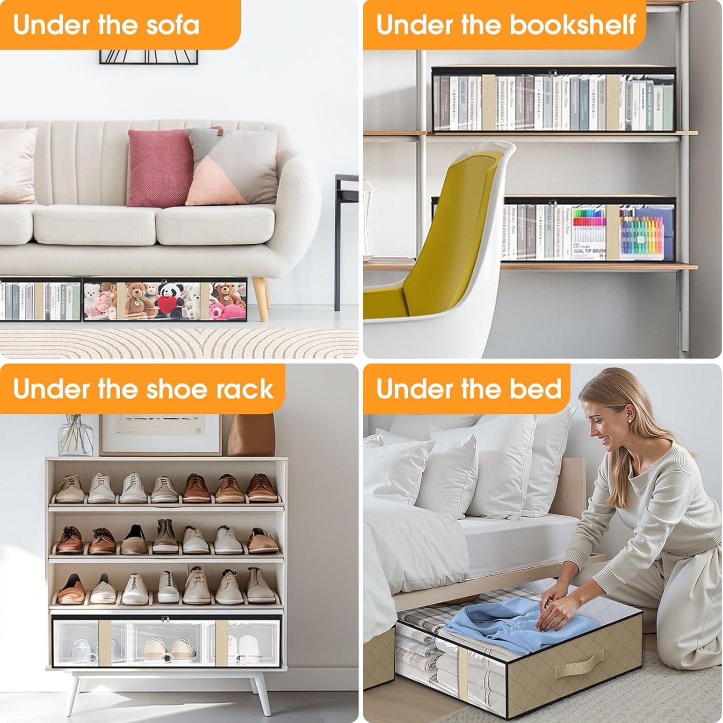 StorageRight Under Bed Storage Bins, 2-Pack 40L Foldable Fabric Storage Bags with Transparent Window, Breathable Organizer for Clothes/Blanket/Comforter/Quilt, White