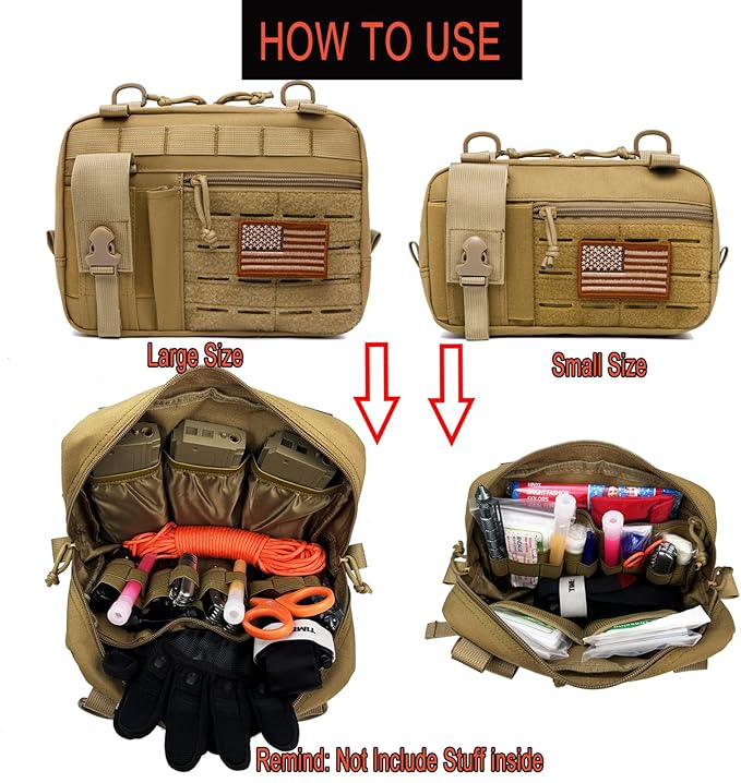 Tactical Molle Admin Pouch of Laser Cut Design,Medical EMT Organizer with Phone Pouch,EDC EMT Pack IFAK Tool Holder with US Patch (Large Brown Include Accessories)