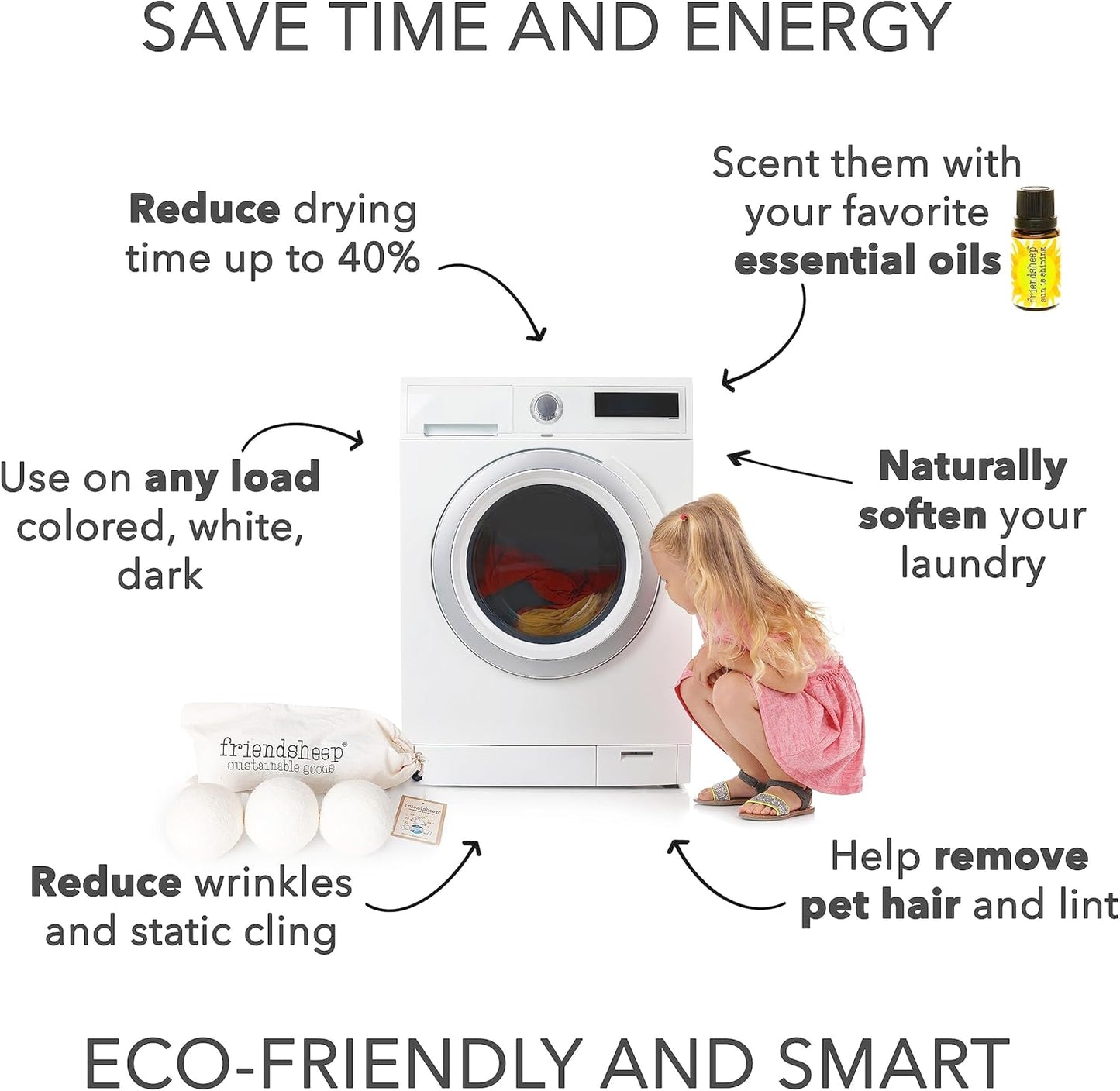 Friendsheep Wool Dryer Balls, Organic Reusable Fabric Softener Alternative for Laundry, Handmade, Fair Trade, Hypoallergenic, Eco-Friendly, Plastic-Free (3 Pack XL – White Trio)