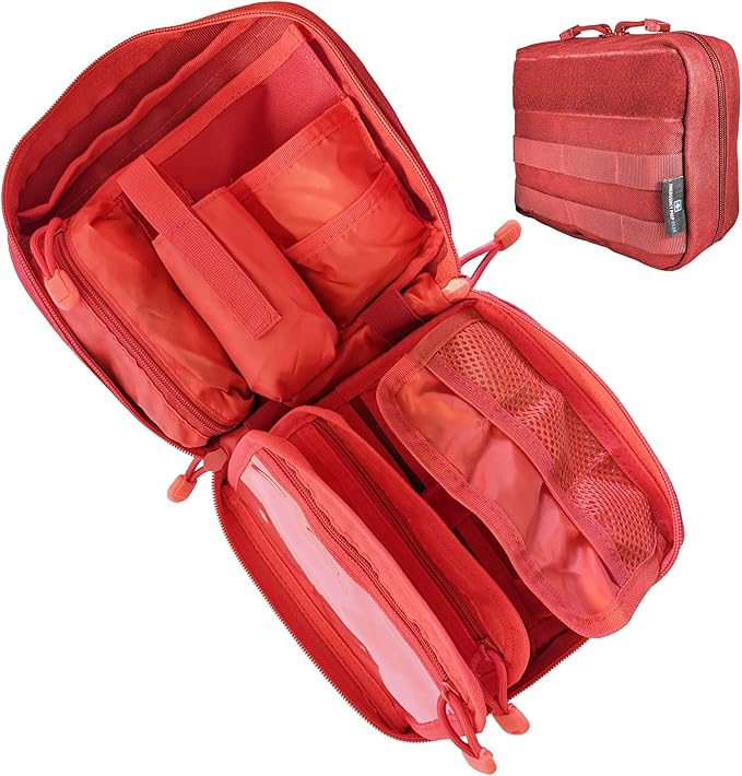 EPG Tactical EDC Pouch - Molle Utility Organizer, First Aid Black Backpack Organizer, Modular Survival Gear, Red