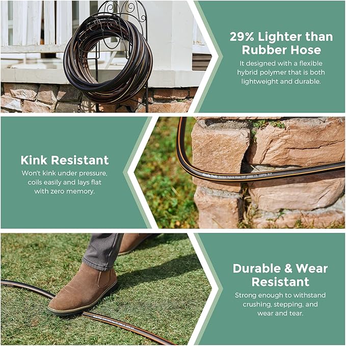 Giraffe Hybrid Garden Hose 5/8" x 100ft, Custom Length, NO Kink, Flexible, Leakproof Hose with Male to Female Fittings, 600 Burst PSI