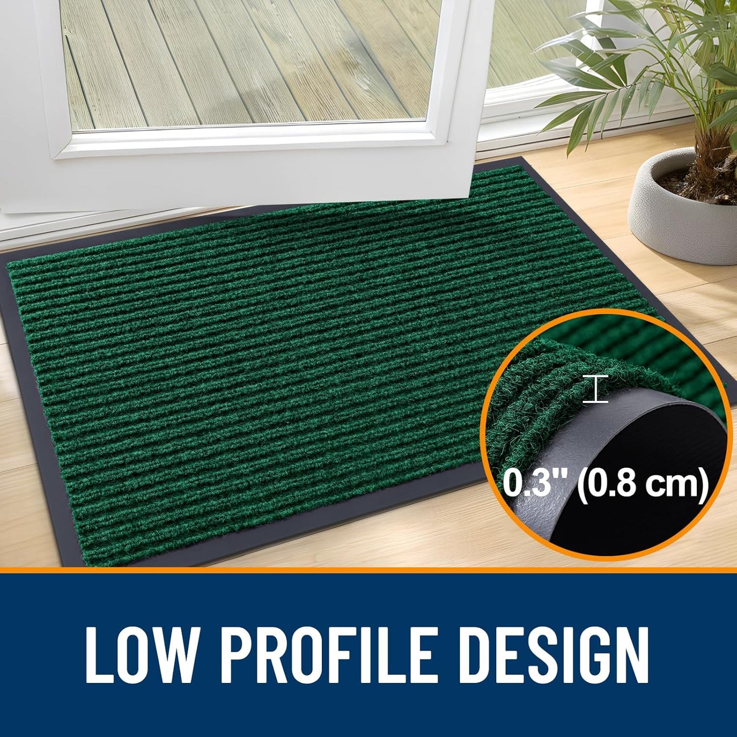 OLANLY Front Door Mat Indoor Outdoor Entrance, Waterproof Heavy Duty Doormat, Fade Resistant, Low Profile, Easy Clean Patio Porch Welcome Floor Mats for Entry, 33x21, Green