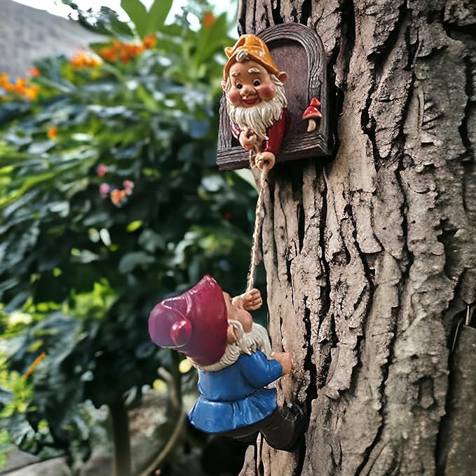 Climbing Gnomes Tree Decor - Cute Gnome Garden Statue Art Resin Dwarf Sculpture for Yard Outdoor Decoration Ornaments