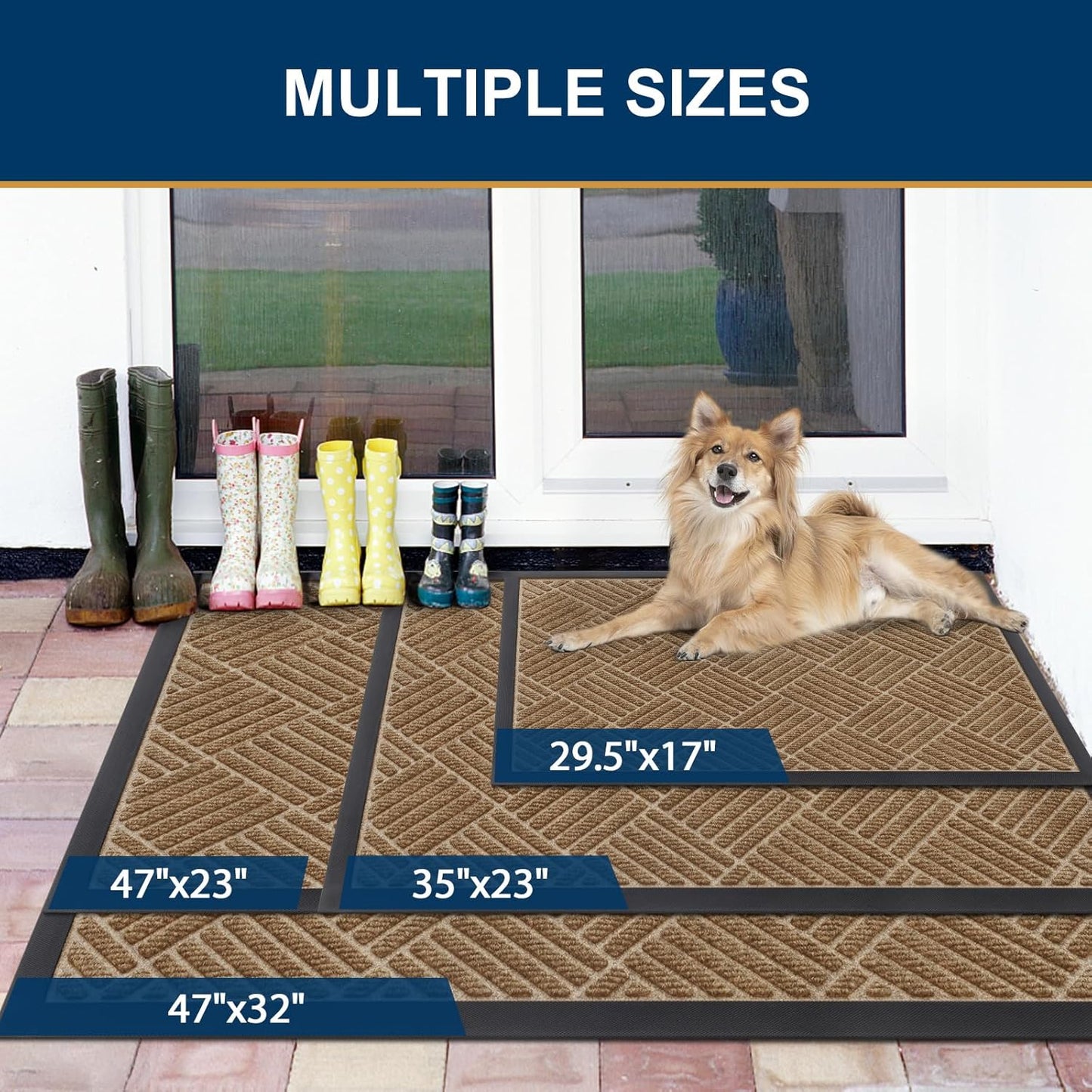 Smiry Front Door Mat Outside Entrance, Heavy Duty Outdoor Indoor Natural Rubber Doormat, Non Slip, Trap Dirt and Moisture, Easy Clean, Low Profile Patio Porch Entryway Mat, 29.5x17, Coffee