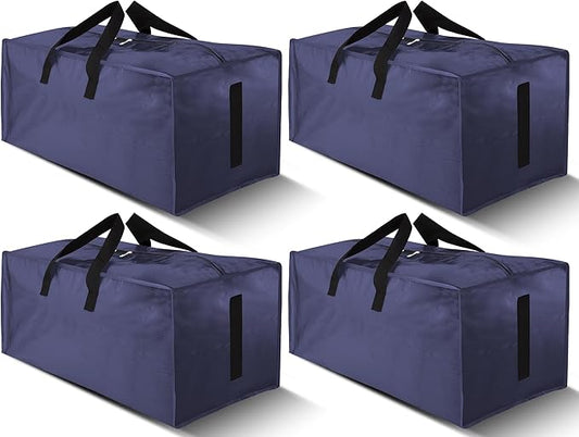 4 Pack Large Strong Moving Bags with Zippers & Carrying Handles - Water-Resistant - Heavy Duty Storage Tote for Space Saving, Fold Flat, Alternative to Moving Box (Blue)