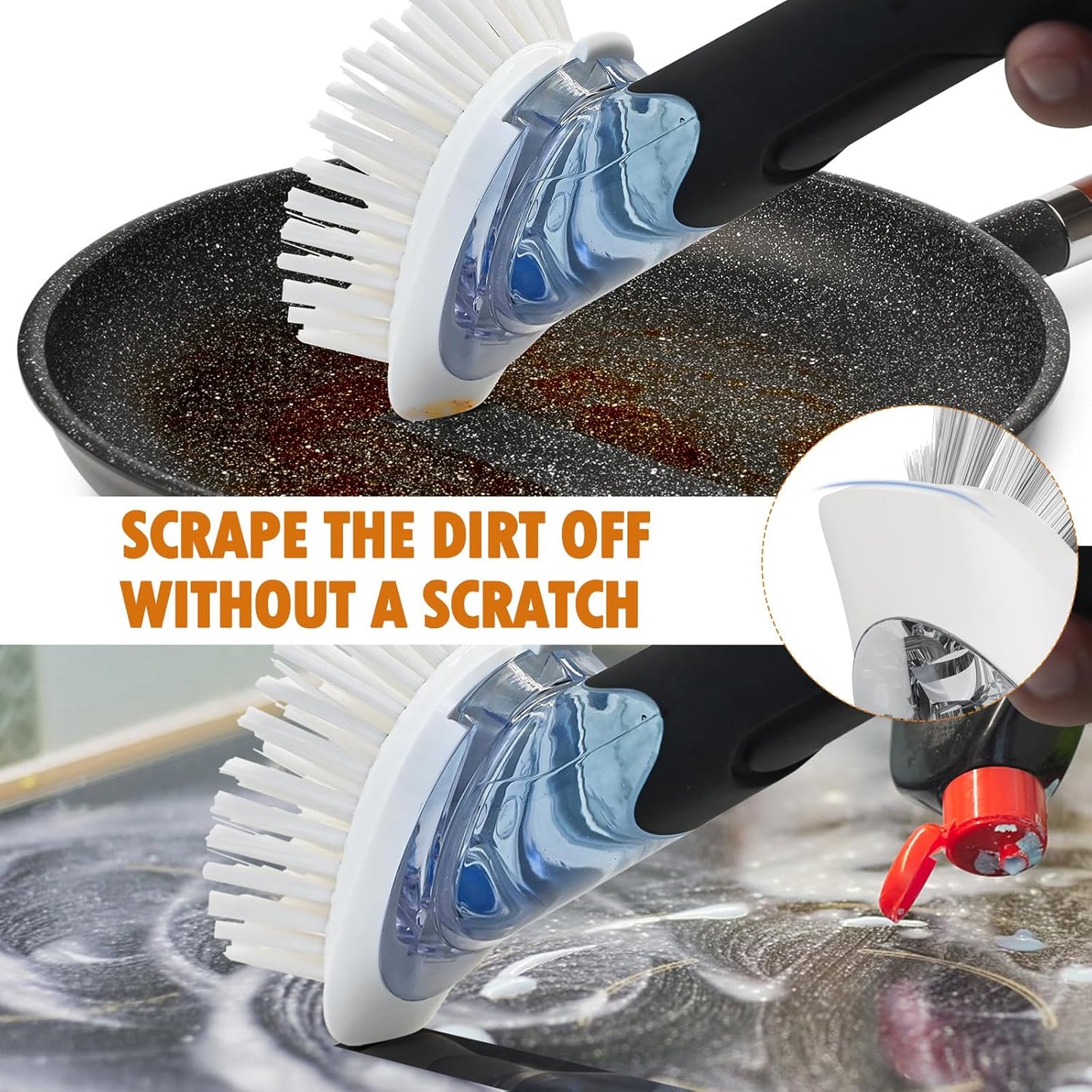 Soap Dispensing Replacement Dish Brush Storage Set with 2 PCS Brush Refills & Holder - RIMAY Dispenser Scrub Cleaning Scrubber Kitchen Dishwashing Dish Wand Handle for Dishes/Pans/Pots/Sink(Black)