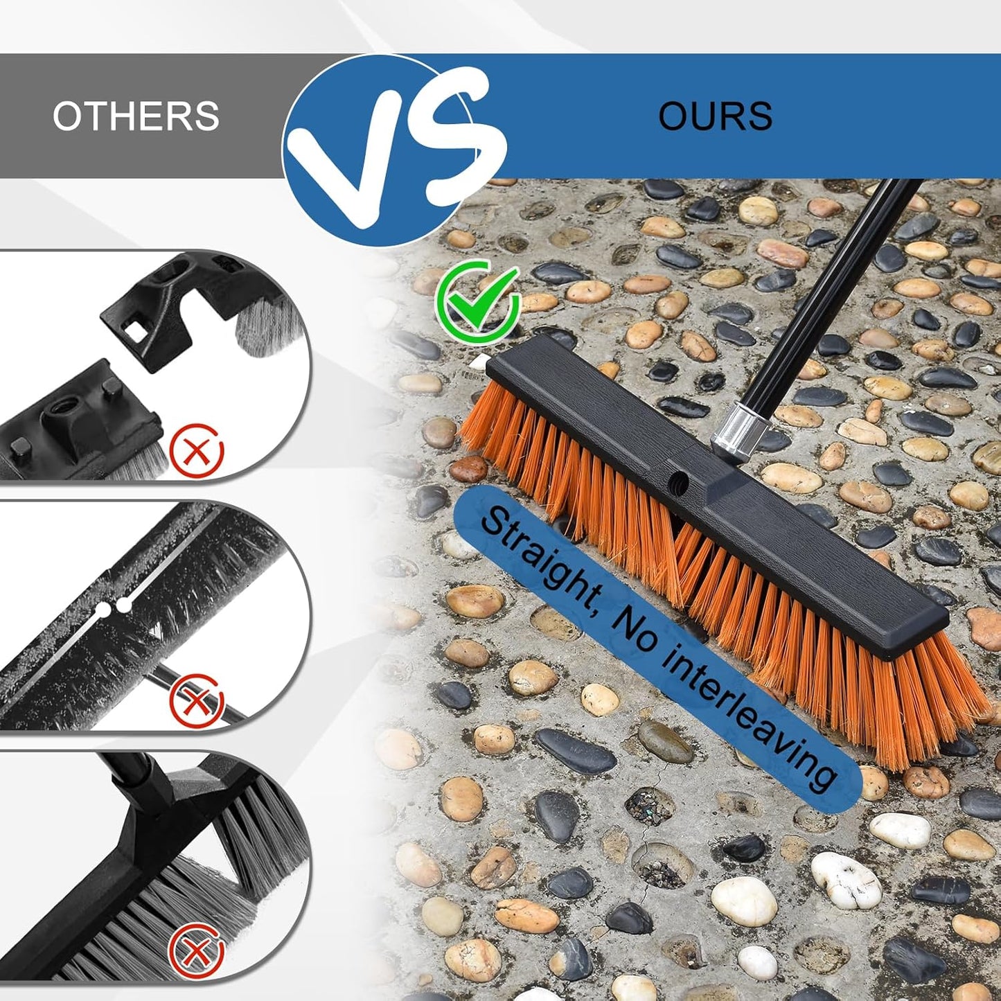 PBHEPJ 24 Inchs Push Broom Outdoor Heavy Duty, Shop Broom with 60" Long Bandle for Cleaning Outdoor or Indoor Tile, Garage, Shop, Deck, Concrete, Wood, Stone, Patio Floor