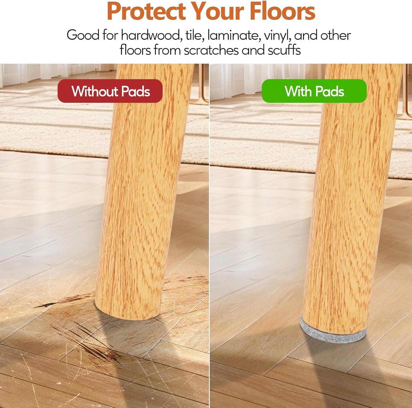 Furniture Pads 300 Pcs Premium Furniture Felt Pads (Grey), Huge Quantity Self Adhesive Felt Furniture Pads, Anti Scratch Floor Protector for Furniture Legs Hardwood Floor with 60 Cabinet Door Bumpers