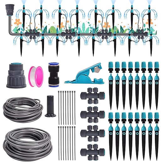Drip Irrigation System, Fast Connect Automatic Watering Kit with 12mm & 6mm Tubing, DIY Adjustable Garden Irrigation for Greenhouse, Flower Beds, Patio & Lawns (85 Feets)