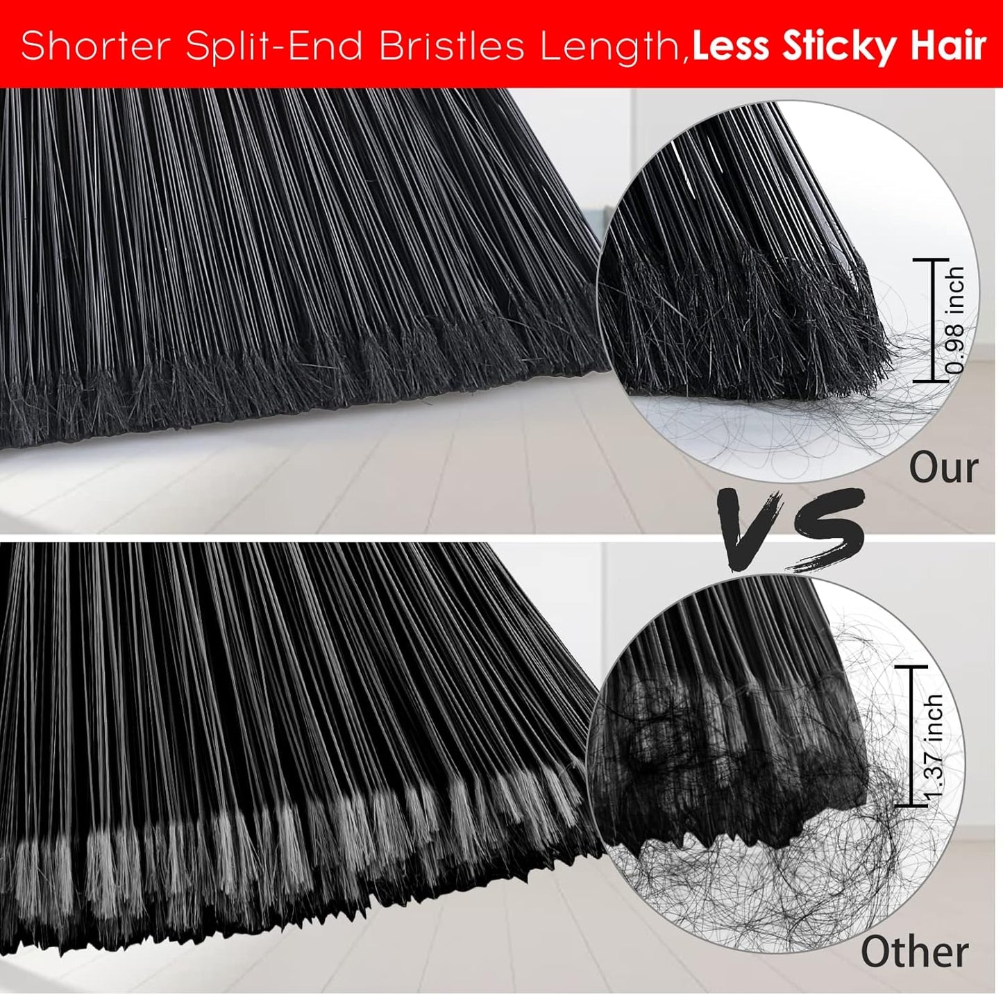 3-Pack Heavy Duty Broom, Commercial Broom with 55" Long Handle Outdoor Indoor, Industrial Brooms for Sweeping Garage Concrete Courtyard Patio Home Kitchen Office - All Black