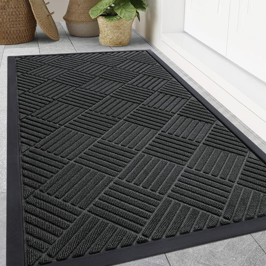 Smiry Front Door Mat Outside Entrance, Heavy Duty Outdoor Indoor Natural Rubber Doormat, Non Slip, Trap Dirt and Moisture, Easy Clean, Low Profile Patio Porch Entryway Mat, 71x47, Black