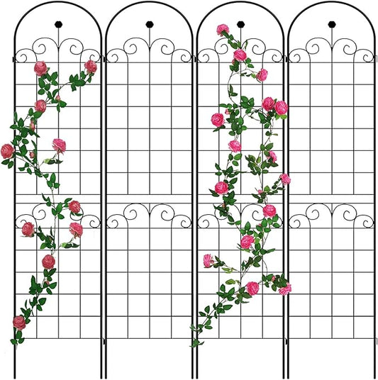 4 Pack Metal Garden Trellis 86.7" H Garden Fence Rustproof Trellis for Climbing Plants Support Roses Flower Outdoor Lawn, Black Galvanized Tube